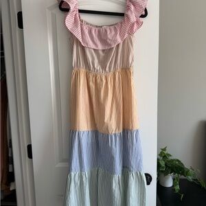 English Factory Pink and Cream Ruffled Tiered Sundress